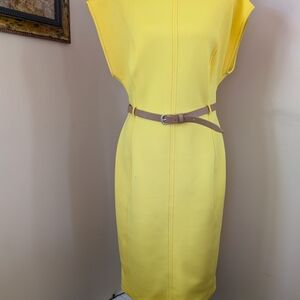CALVIN KLEIN, Elegant Yellow Dress with Belt